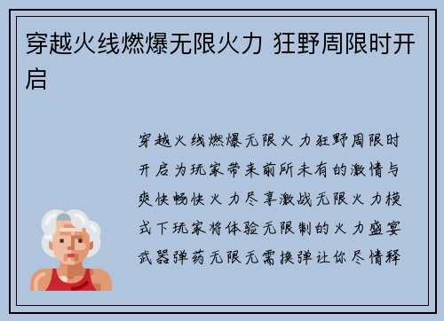 穿越火线燃爆无限火力 狂野周限时开启
